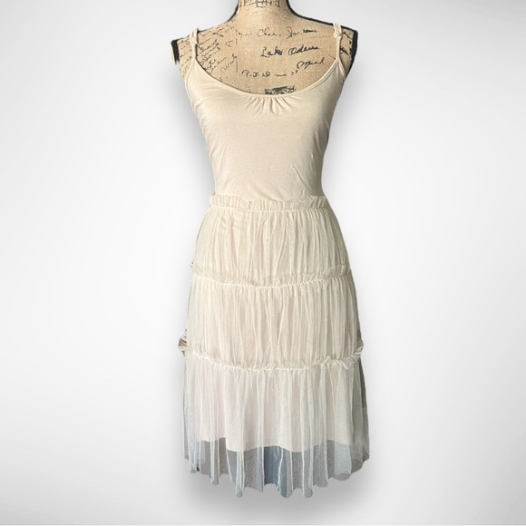 A'Reve Dresses & Skirts - A'REVE Women's Tan Drop Waist Dress With Tulle Skirt Size Small | EUC
